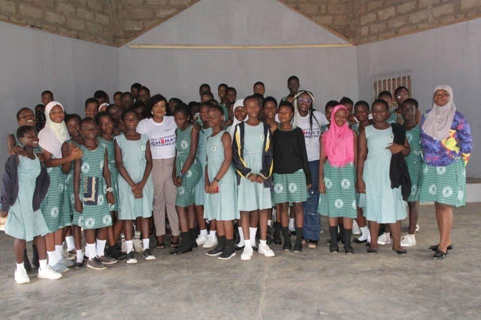 Jana Foundation founder with a group of schoolgirls